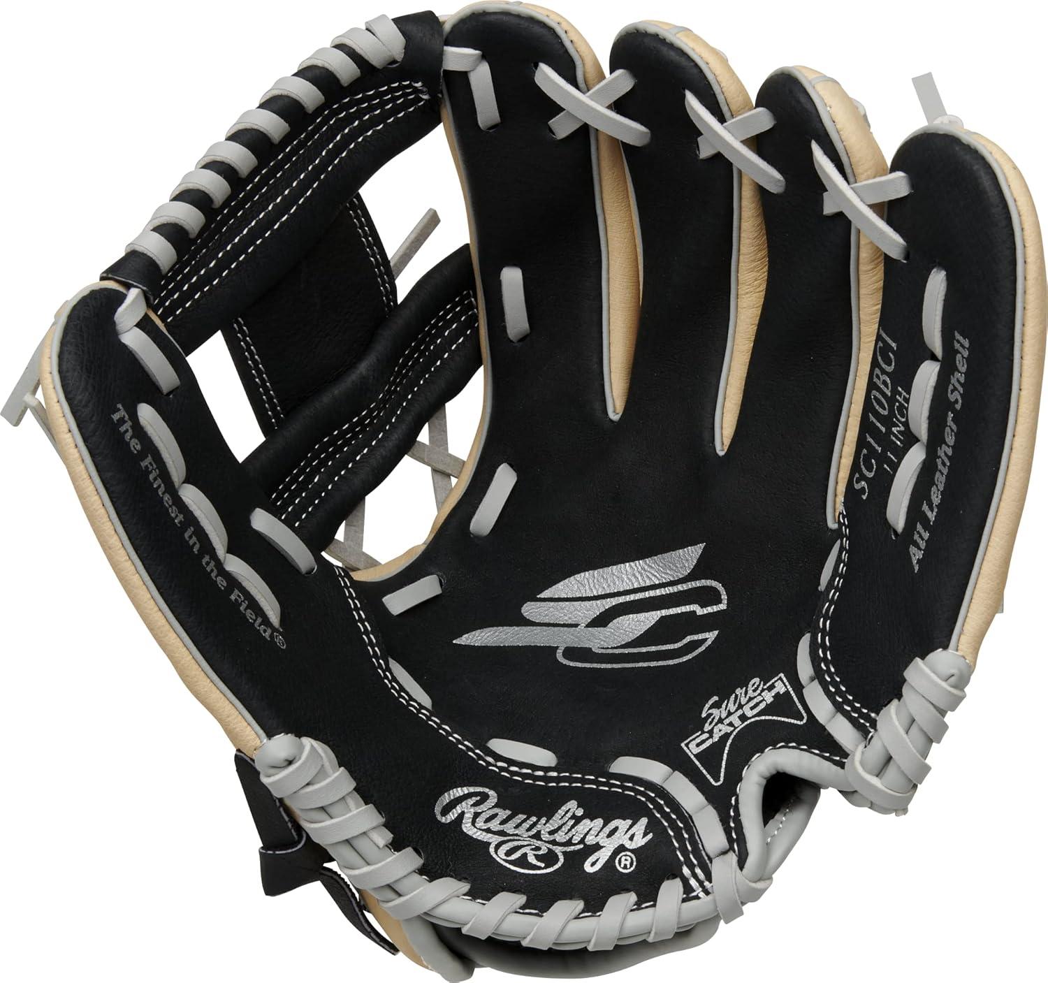 imageRawlings Sure Catch TBall ampamp Youth Baseball Glove Sizes 95quot 115quot Multiple StylesBlack Camel