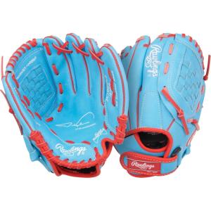 Rawlings | Sure Catch T-Ball & Youth Baseball Glove | Sizes 9.5″ – 11.5″ | Multiple Styles(Jacob deGrom Model | Columbia Blue / Scarlet)