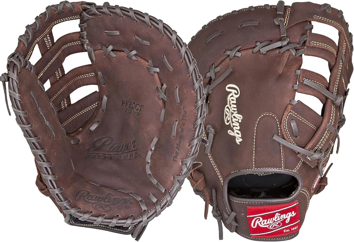 imageRawlings Player Preferred Adult Ball Glove BaseballSlowpitch Softball Multiple StylesSingle Post Double Bar Web Brown