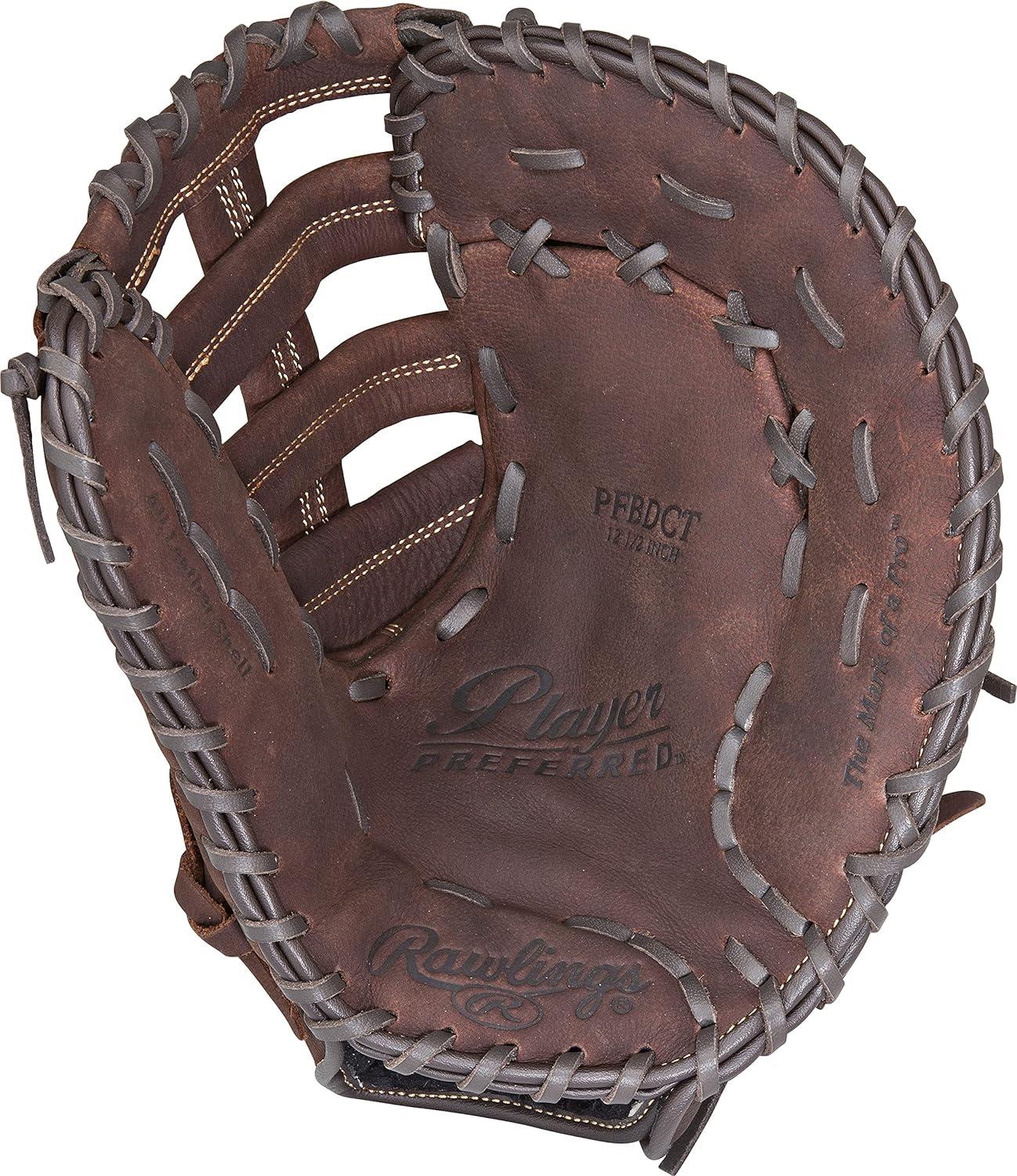 imageRawlings Player Preferred Adult Ball Glove BaseballSlowpitch Softball Multiple StylesSingle Post Double Bar Web Brown