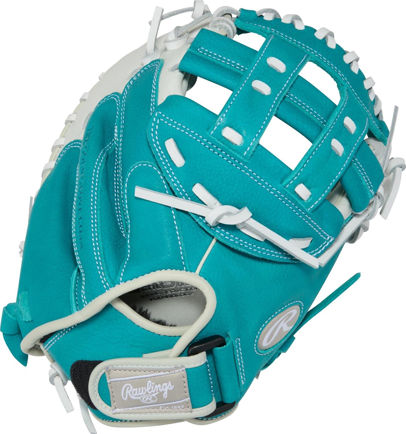 imageRawlings Shut Out Youth Softball Glove Sizes 115quot 125quot Multiple StylesWhite Teal Modified H Web
