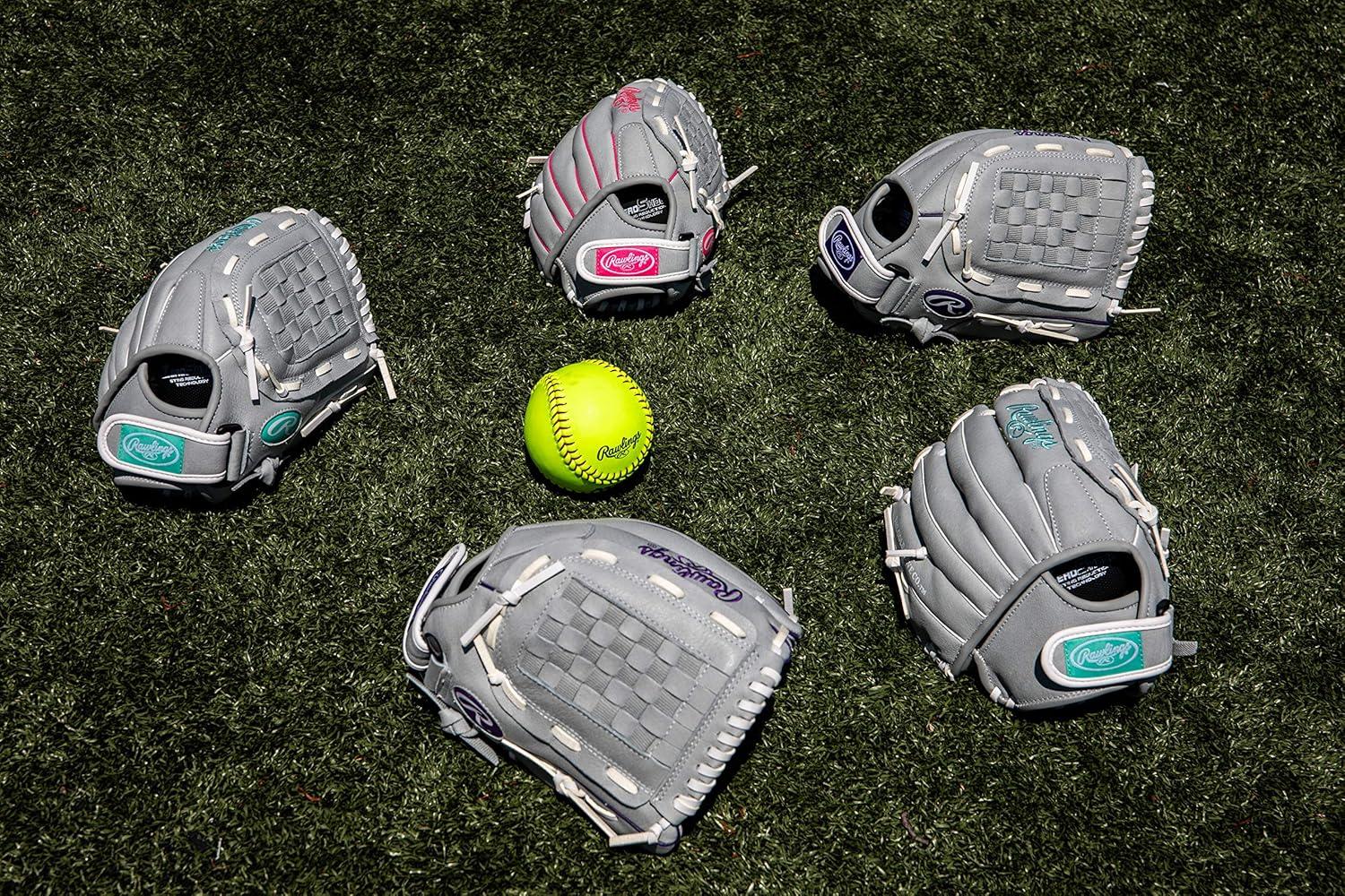 imageRawlings Sure Catch Series Youth Softball Glove Sizes 10quot 125quot Multiple StylesGreyMint