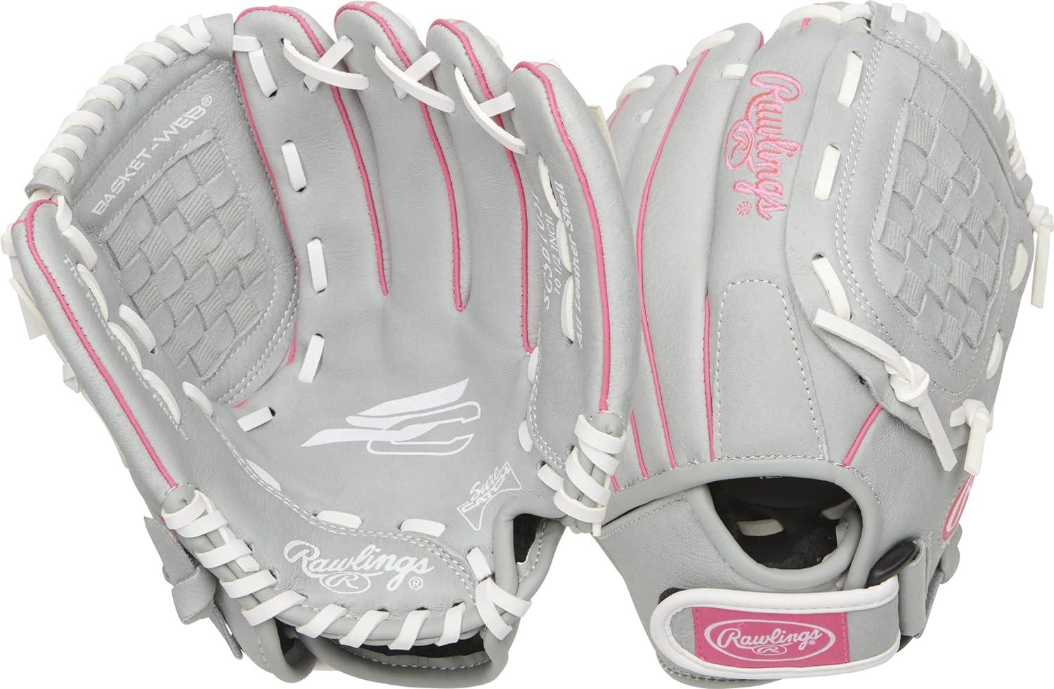 imageRawlings Sure Catch Series Youth Softball Glove Sizes 10quot 125quot Multiple StylesGreyPink