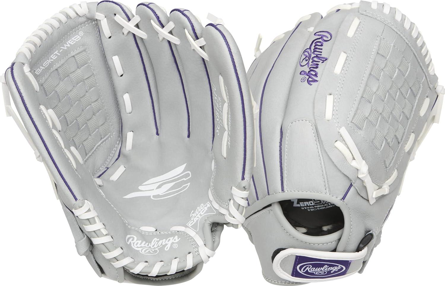 imageRawlings Sure Catch Series Youth Softball Glove Sizes 10quot 125quot Multiple StylesGreyPurple