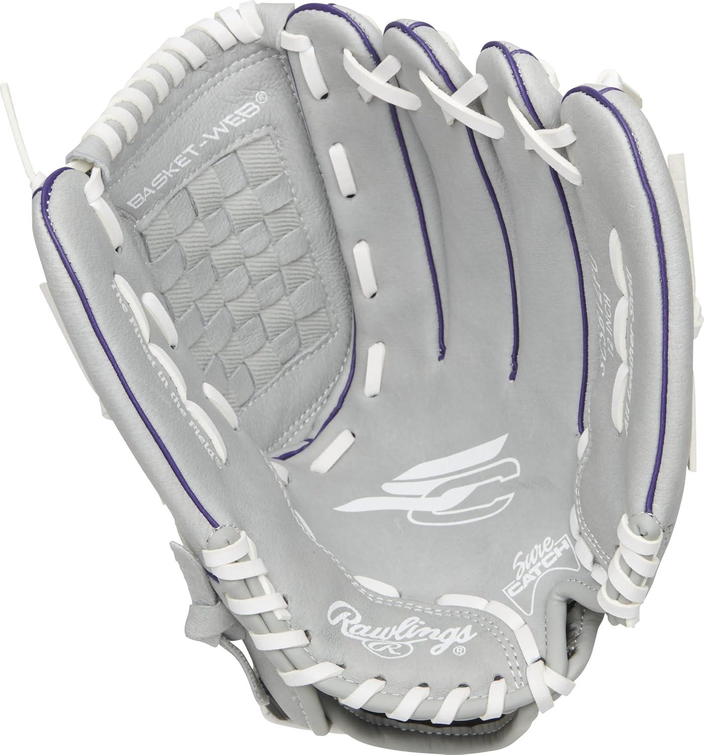 imageRawlings Sure Catch Series Youth Softball Glove Sizes 10quot 125quot Multiple StylesGreyPurple