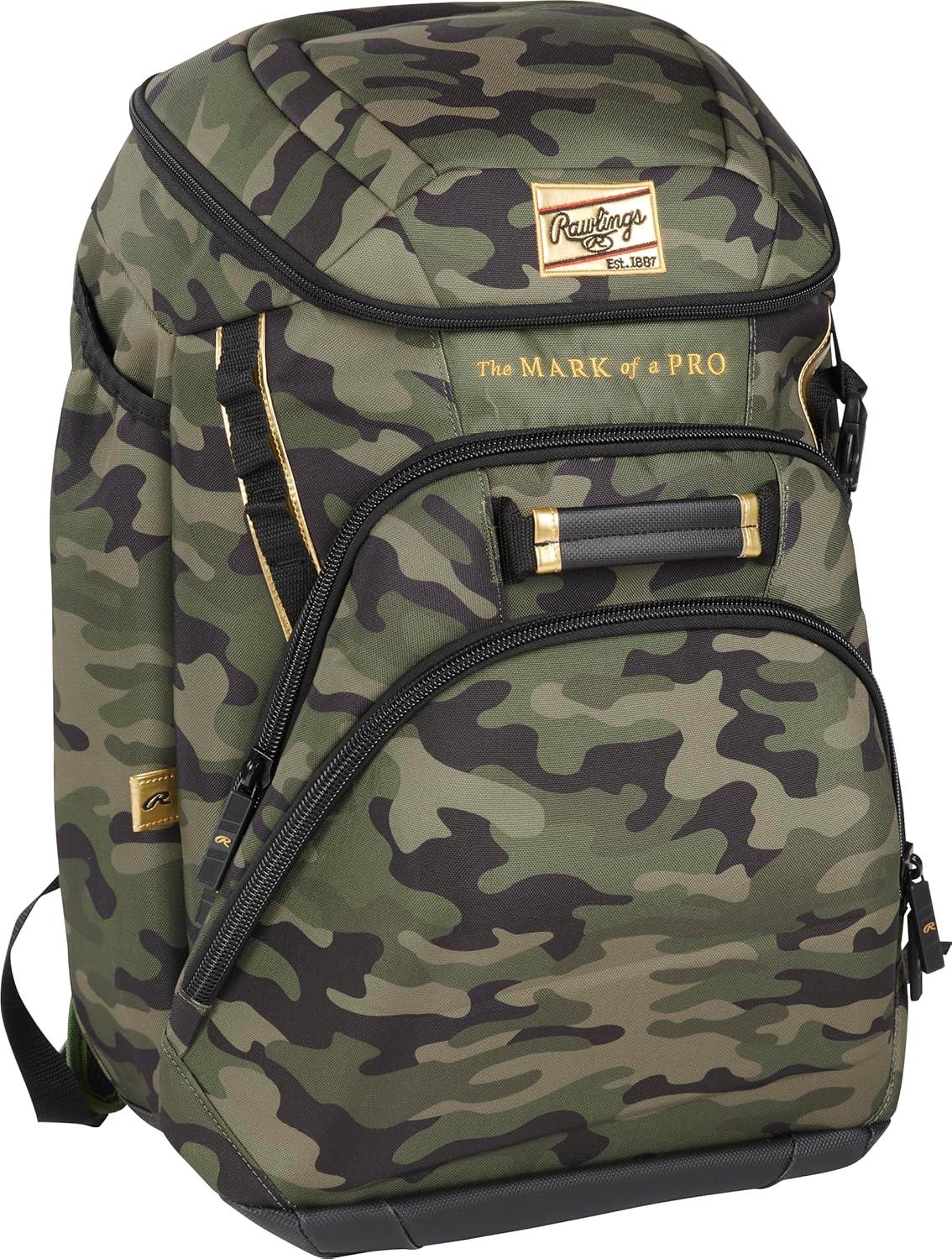 imageRawlings Gold Collection Backpack Equipment Bag BaseballSoftball Multiple StylesMilitary Green Camo