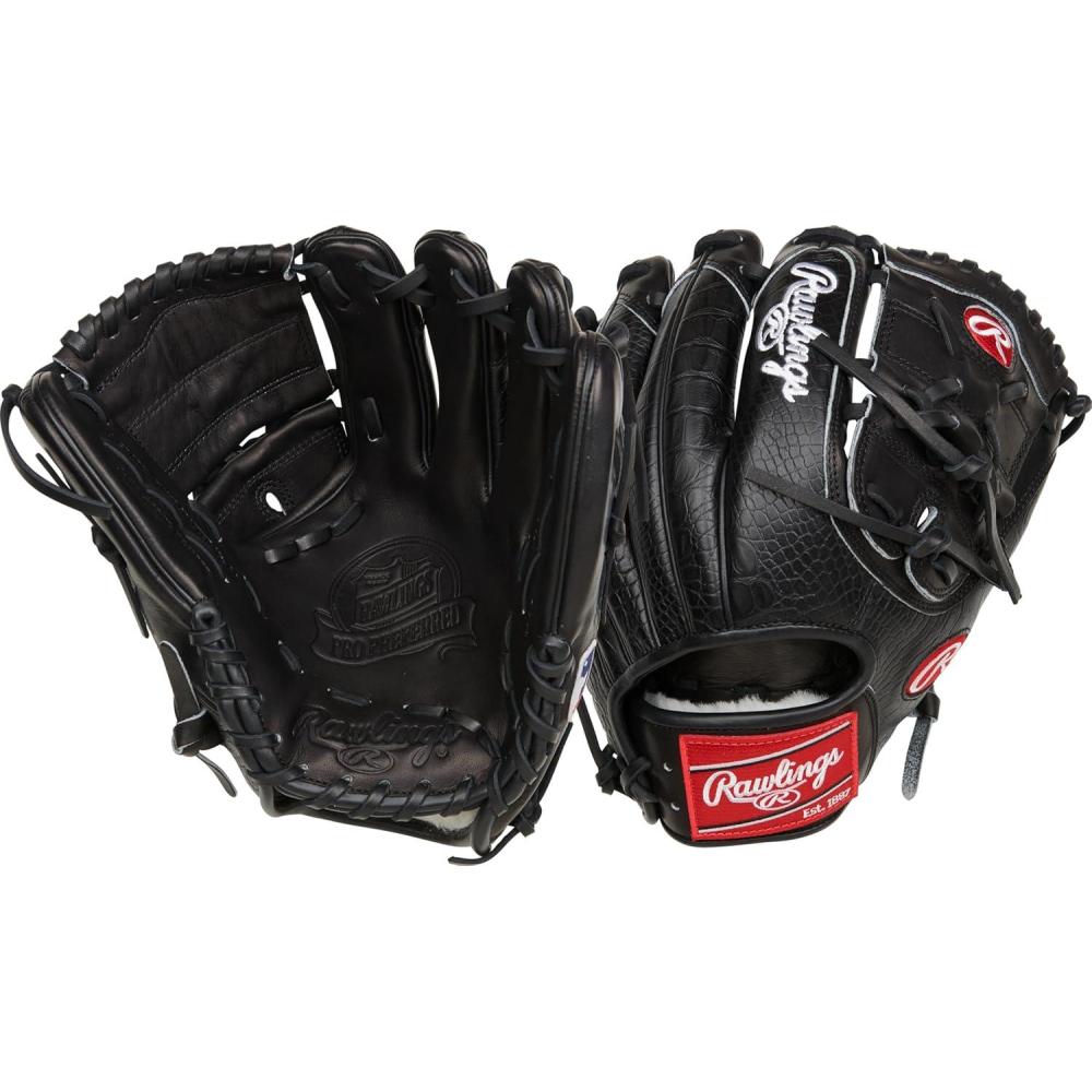 imageRawlings PRO Preferred Baseball Glove Sizes 115quot 1275quot Multiple StylesDeGrom Black Croc TwoPiece Solid Web