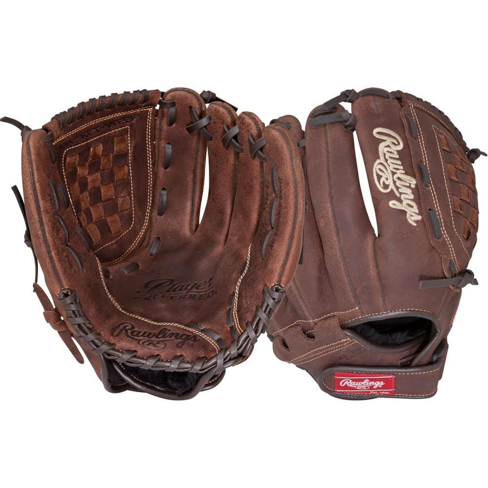 imageRawlings  Player Preferred Adult Ball Glove  BaseballSlowpitch Softball  Multiple StylesBasket Web  Brown