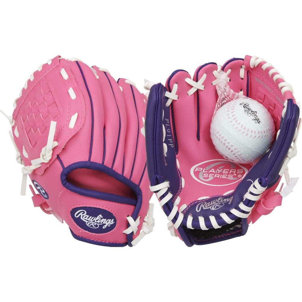 imageRawlings  Players Series TBall ampamp Youth Baseball Glove  Sizes 9quot  115quot  Multiple StylesPinkPurple with Ball
