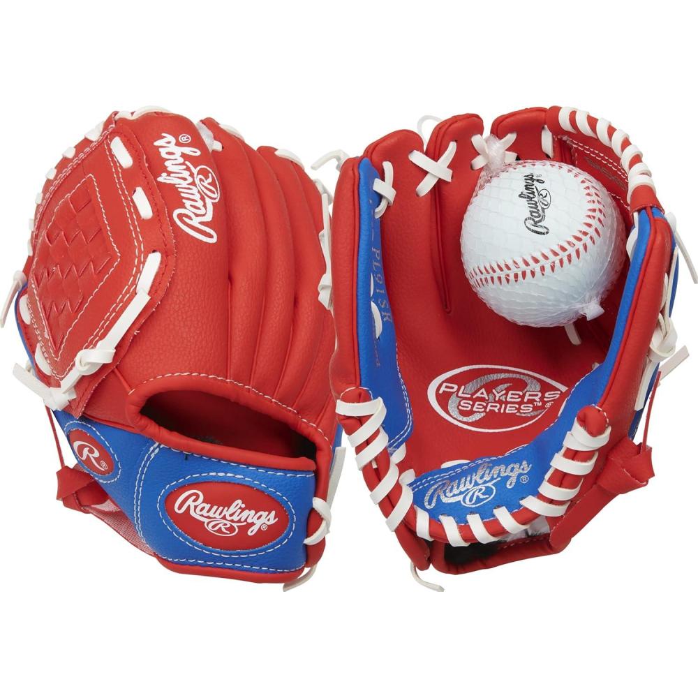 imageRawlings  Players Series TBall ampamp Youth Baseball Glove  Sizes 9quot  115quot  Multiple StylesRed  Blue with Ball