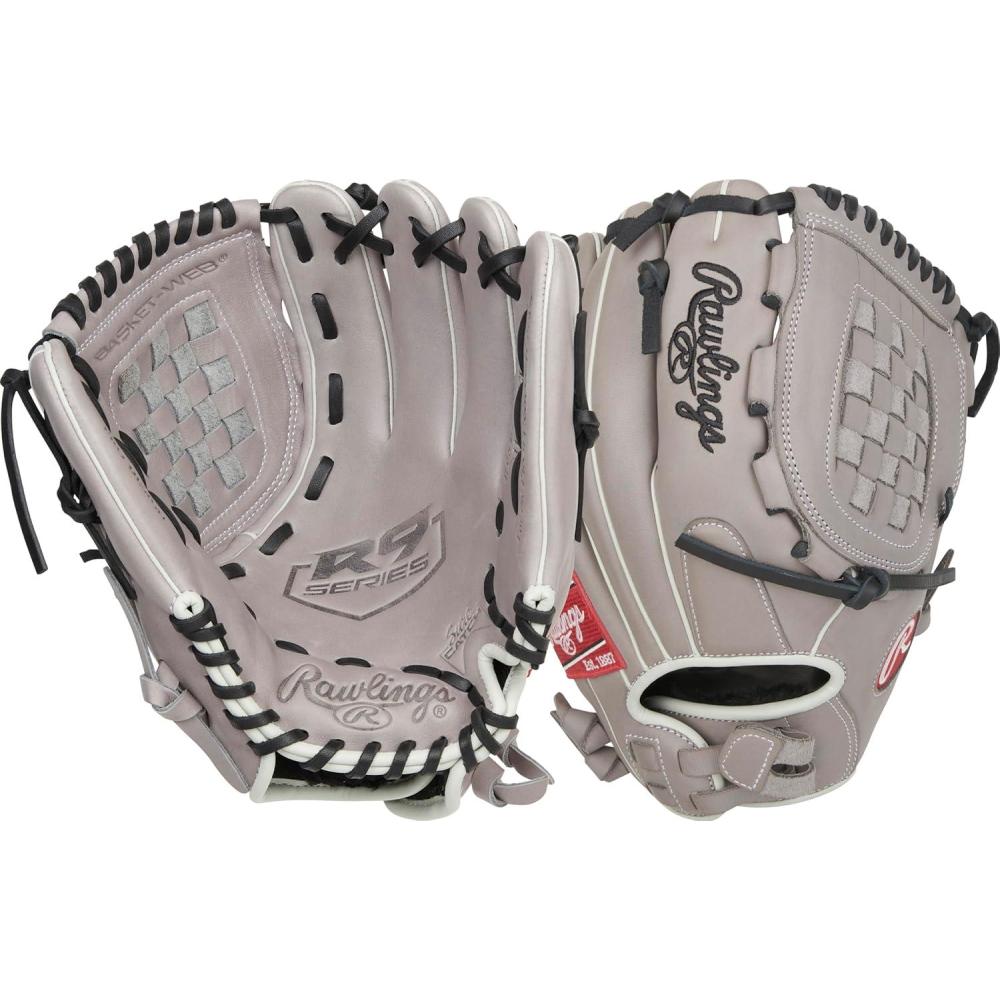 imageRawlings  R9 Fastpitch Softball Glove  Sizes 115quot  13quot  Multiple StylesBasket Web  Grey