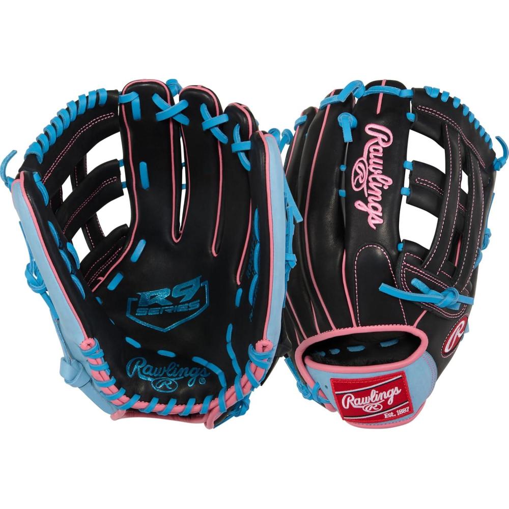imageRawlings  R9 Series Baseball Glove  Sizes 115quot  1275quot  Multiple StylesBlack  Columbia Blue  Pink  Pro H Web