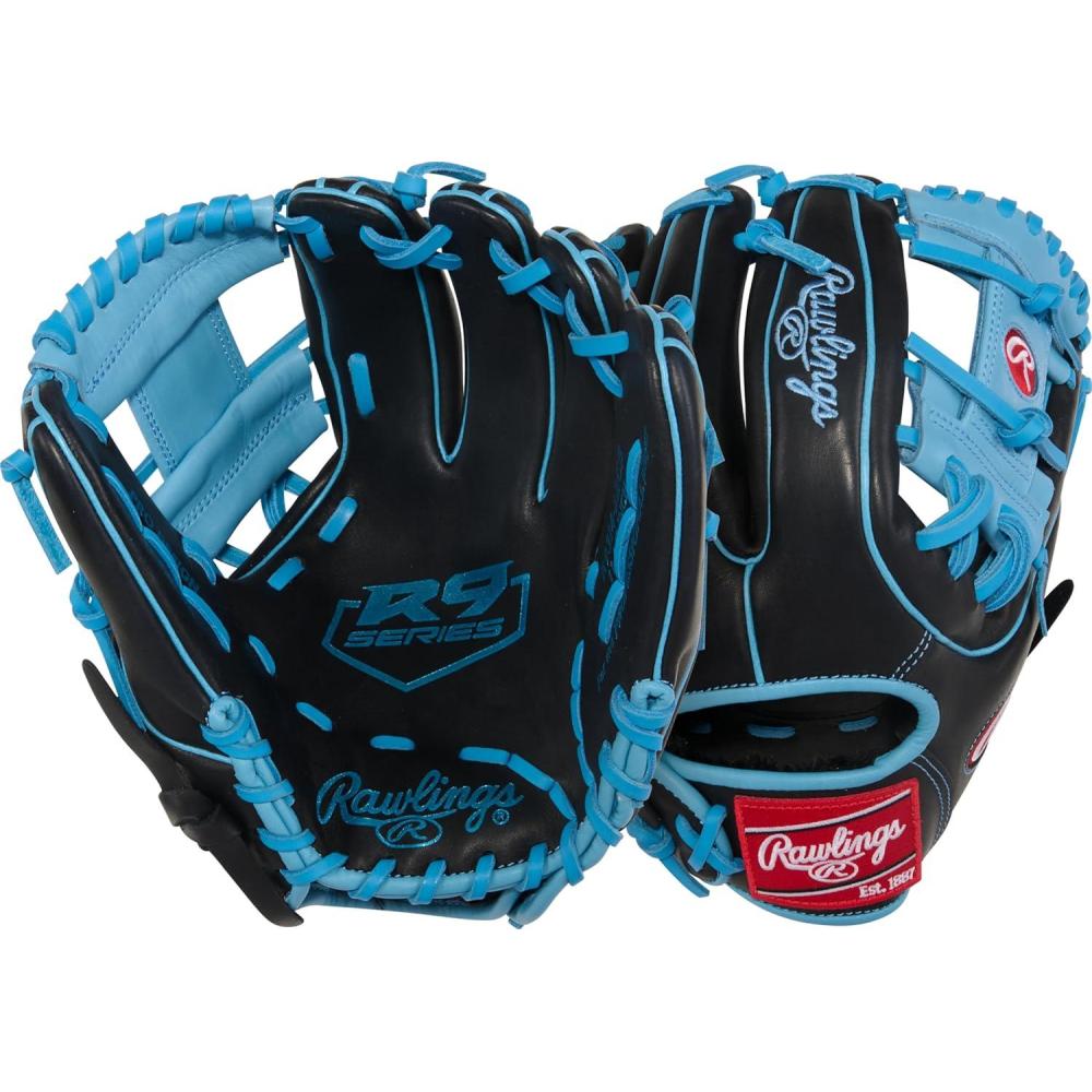 imageRawlings  R9 Series Baseball Glove  Sizes 115quot  1275quot  Multiple StylesBlack  Columbia Blue  Pro I Web