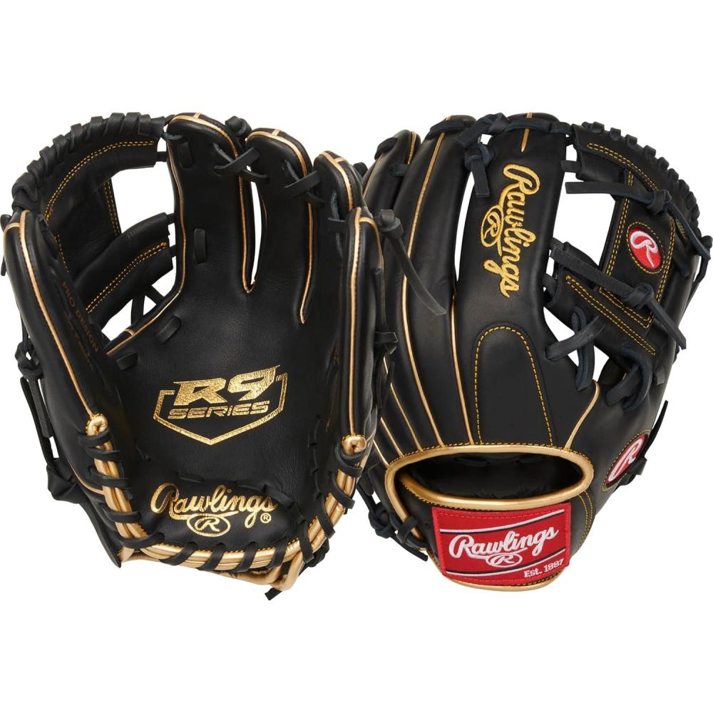 imageRawlings  R9 Series Baseball Glove  Sizes 115quot  1275quot  Multiple StylesPro IWeb  Black  Gold