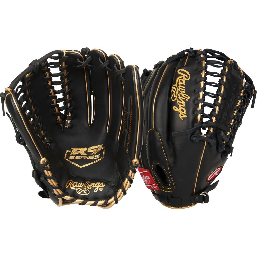 imageRawlings  R9 Series Baseball Glove  Sizes 115quot  1275quot  Multiple StylesTrapEze Web  Black  Gold