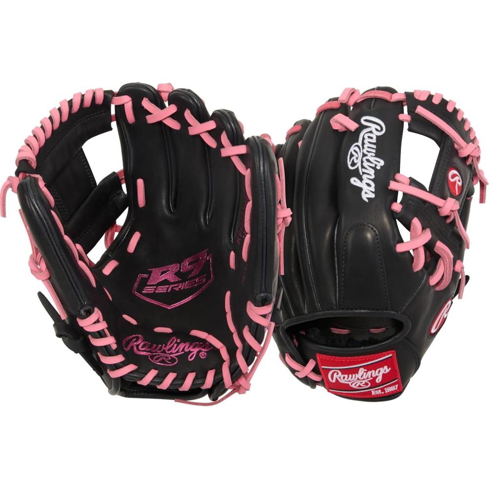 imageRawlings  R9 Youth Contour FIT Baseball Glove  Sizes 11quot  12quot  Multiple StylesBlack  Pink  Pro I Web