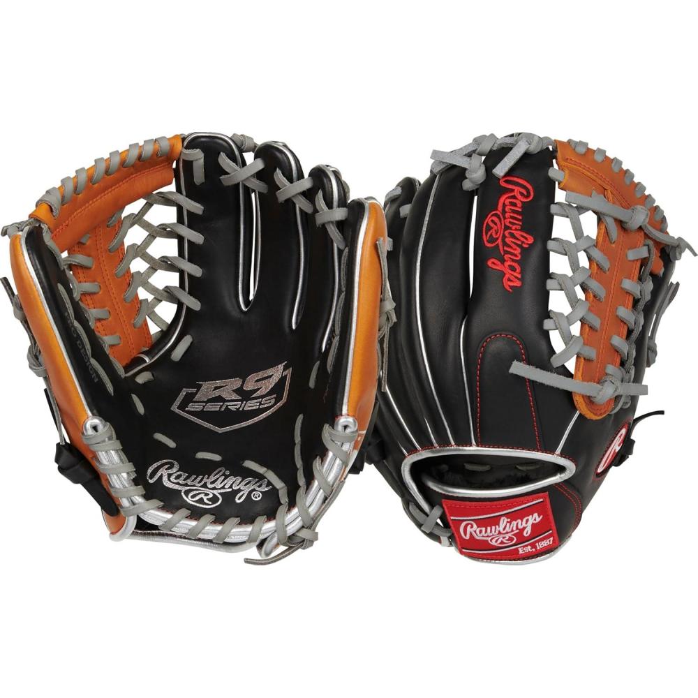 imageRawlings  R9 Youth Contour FIT Baseball Glove  Sizes 11quot  12quot  Multiple StylesBlack  Tan  Modified TrapEze Web