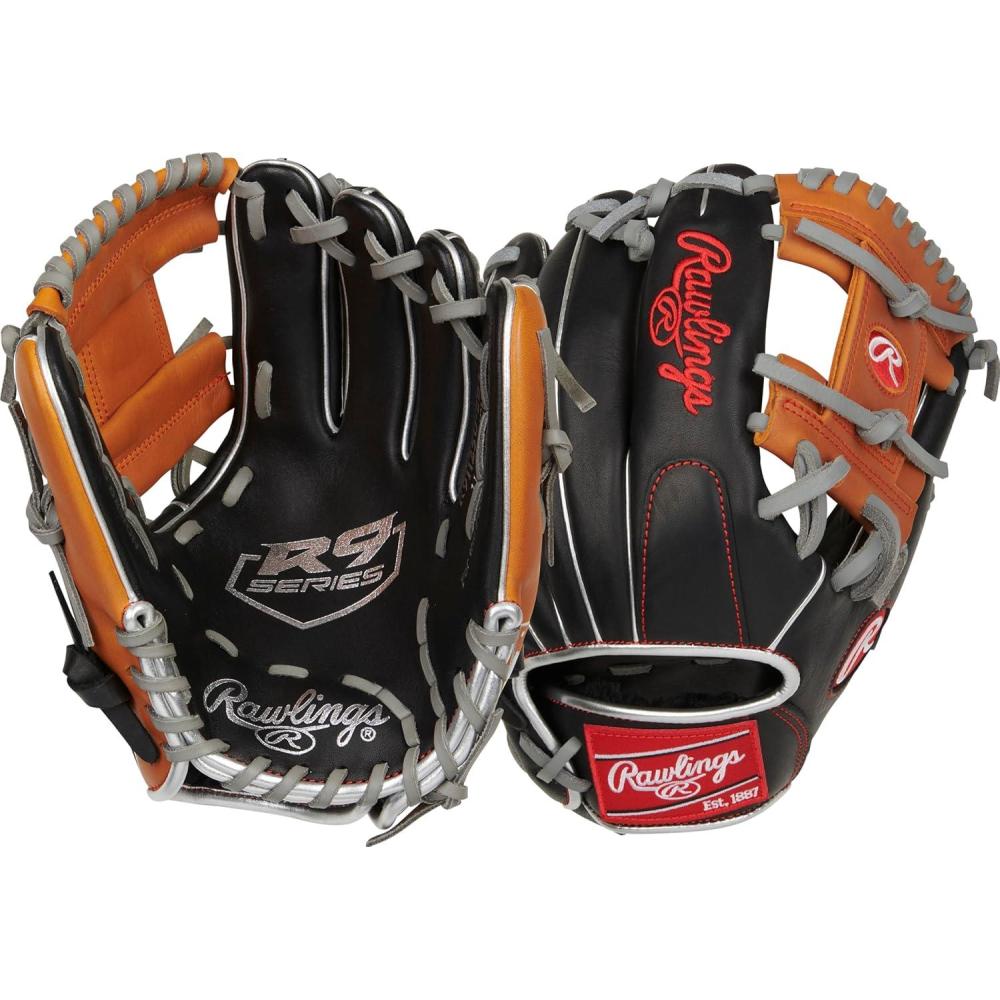 imageRawlings  R9 Youth Contour FIT Baseball Glove  Sizes 11quot  12quot  Multiple StylesBlack  Tan  Pro I Web