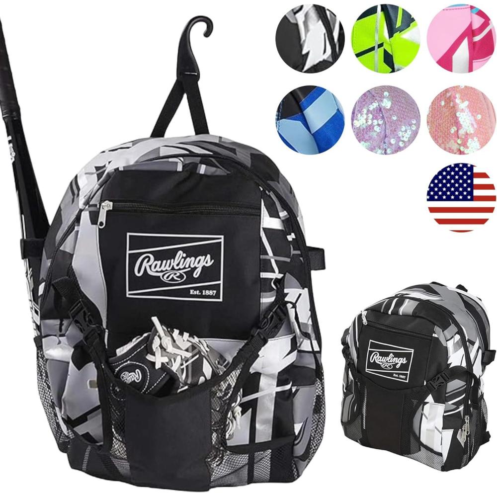 imageRawlings REMIX TBall ampamp Youth Backpack Equipment Bag BaseballSoftball Multiple ColorsBlack