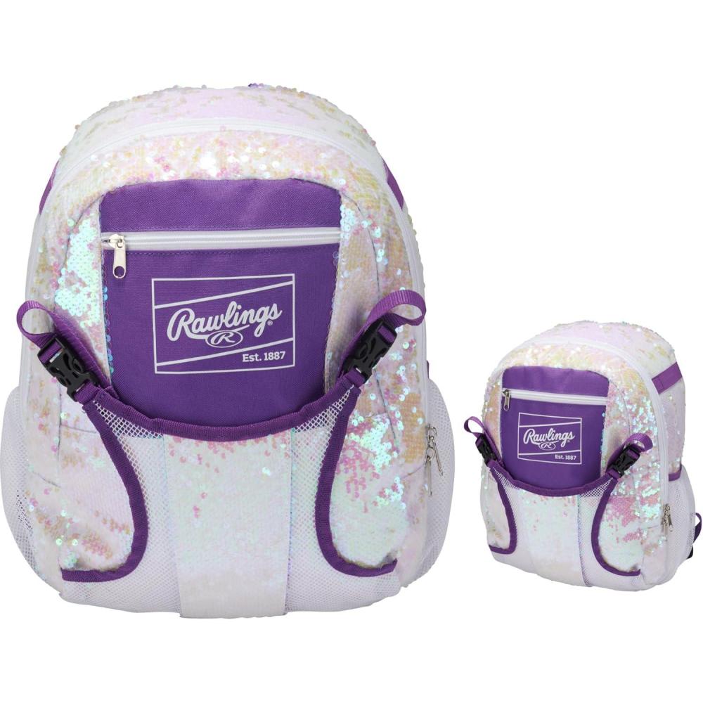 imageRawlings  REMIX TBall ampamp Youth Backpack Equipment Bag  BaseballSoftball  Multiple ColorsWhite  Purple Sequins