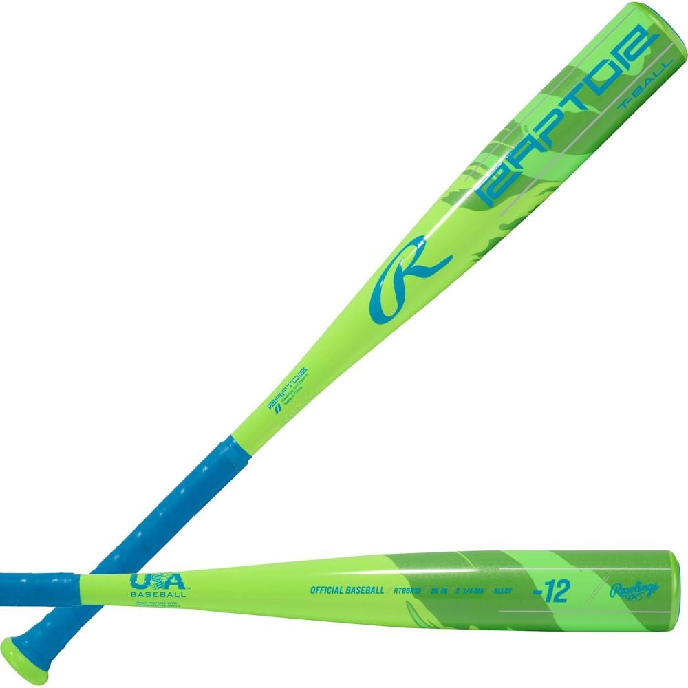 imageRawlings  Raptor TBall Bat  USA  12 Drop  2 14quot Barrel  1 Pc AluminumGreen  Blue
