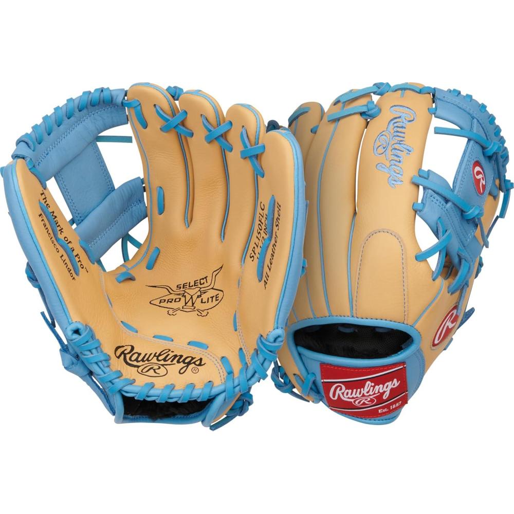 imageRawlings  Select PRO LITE Youth Baseball Glove  Pro Player Models  Sizes 105quot  1225quot  Multiple StylesFrancisco Lindor  Pro I Web  Camel  Columbia Blue