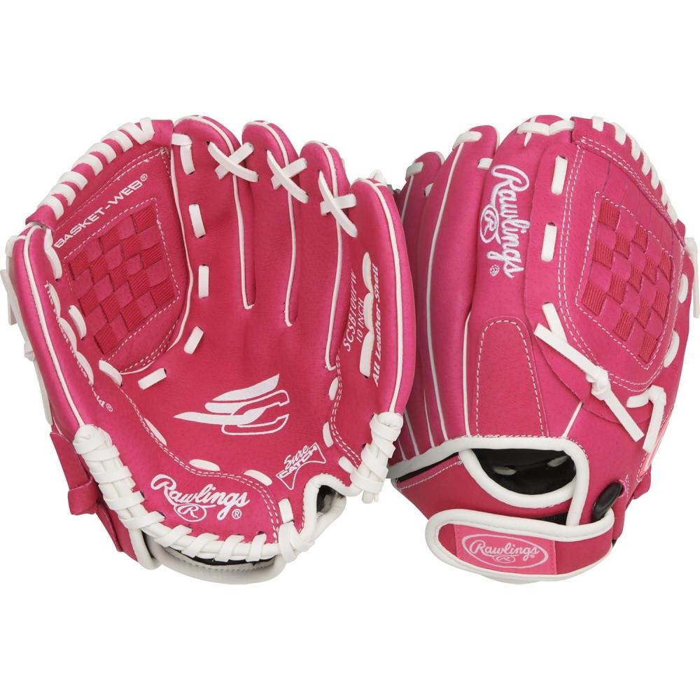 imageRawlings  Sure Catch Series Youth Softball Glove  Sizes 10quot  125quot  Multiple StylesPink  White