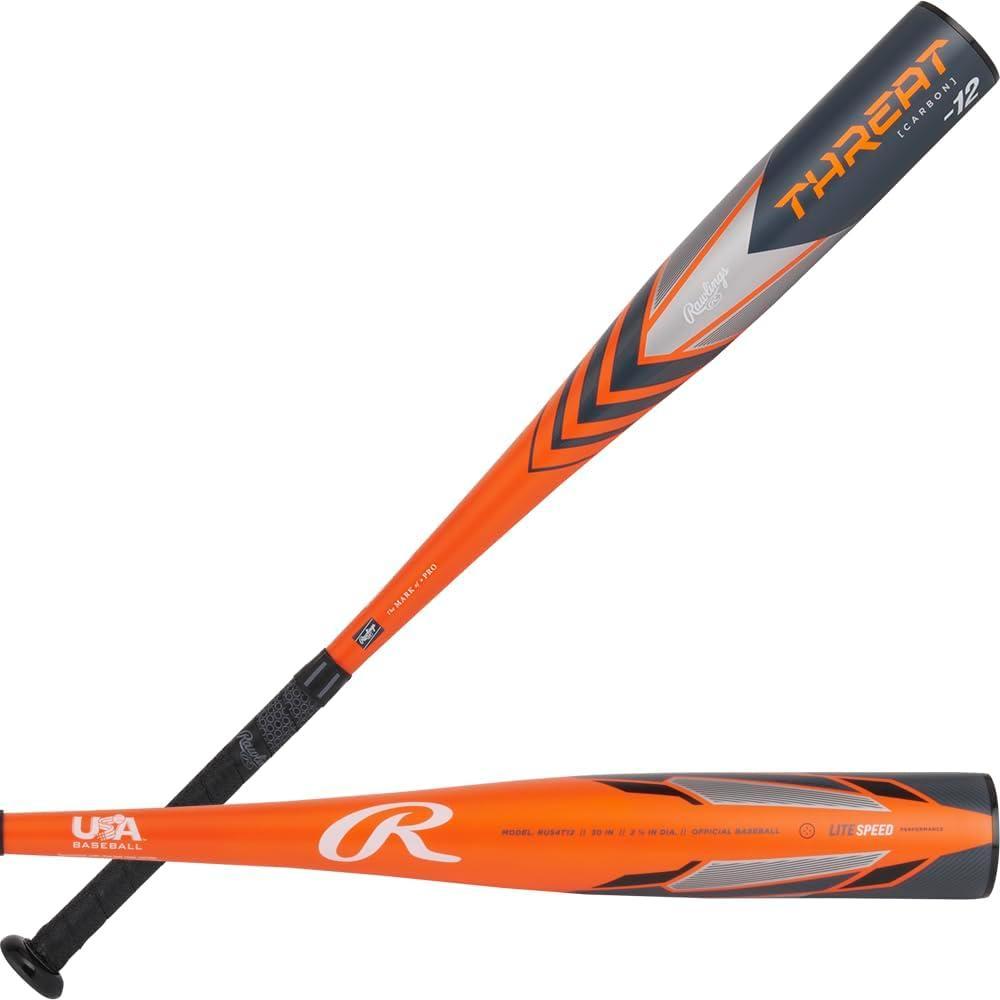 imageRawlings  Threat Baseball Bat  USA  12 Drop  2 58quot Barrel  1 Pc CompositeOrange  Grey