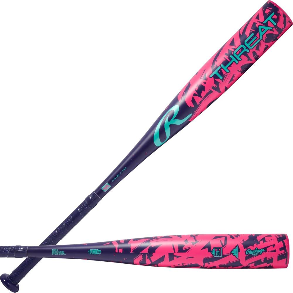 imageRawlings  Threat Baseball Bat  USSSA  12 Drop  2 34quot Barrel  1 Pc CompositeNavy  Pink