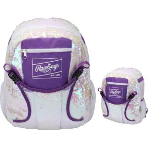 Rawlings | REMIX T-Ball & Youth Backpack Equipment Bag | Baseball/Softball | Multiple Colors(White / Purple Sequins)