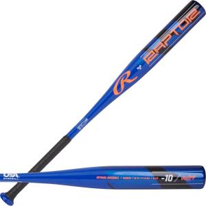 Rawlings | Raptor Youth Baseball Bat | USA | -10 Drop | 2 1/4″ Barrel | 1 Pc. Aluminum(Blue / Orange)