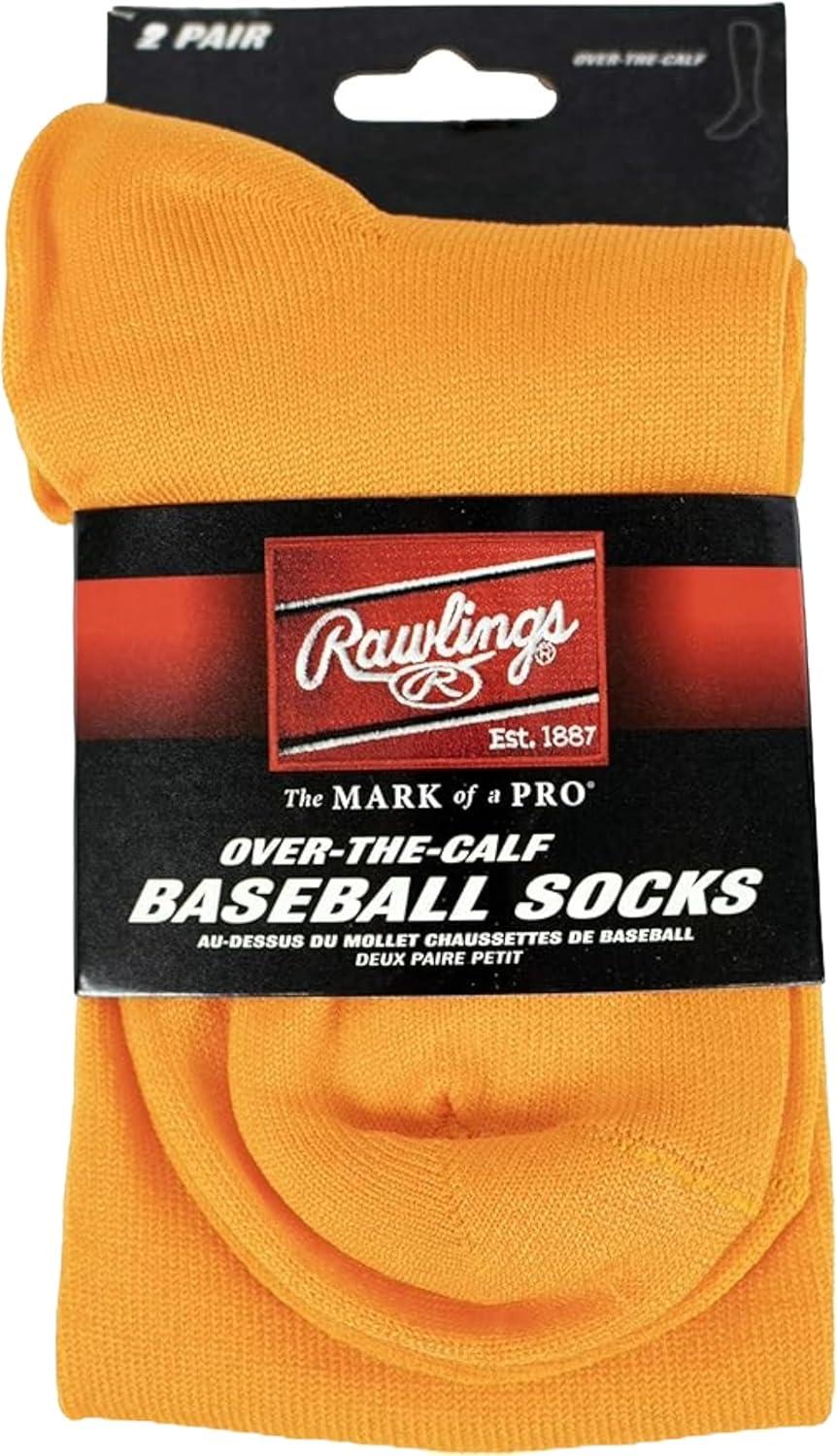 imageRawlings  2 Pair  Athletic Socks  BaseballSoftball  Multiple SizesColorsLight Orange