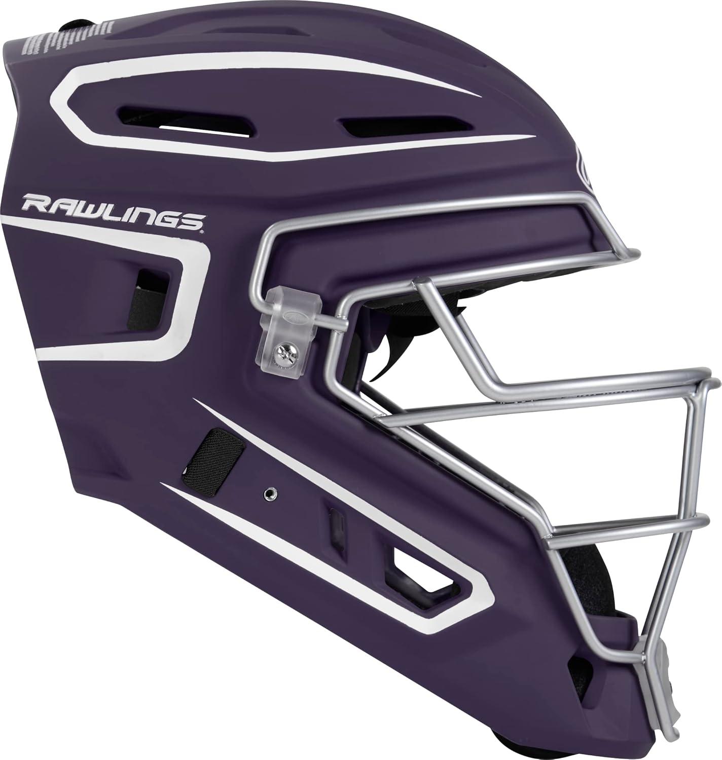 imageRawlings Velo 20 Catchers Helmet Baseball Junior ampamp Senior Sizing Multiple ColorsPurpleWhite