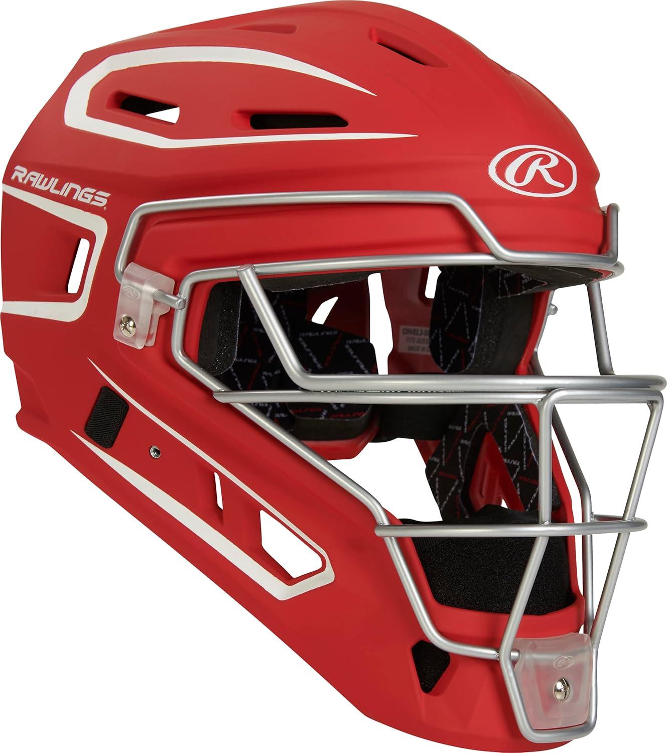 imageRawlings Velo 20 Catchers Helmet Baseball Junior ampamp Senior Sizing Multiple ColorsScarletWhite