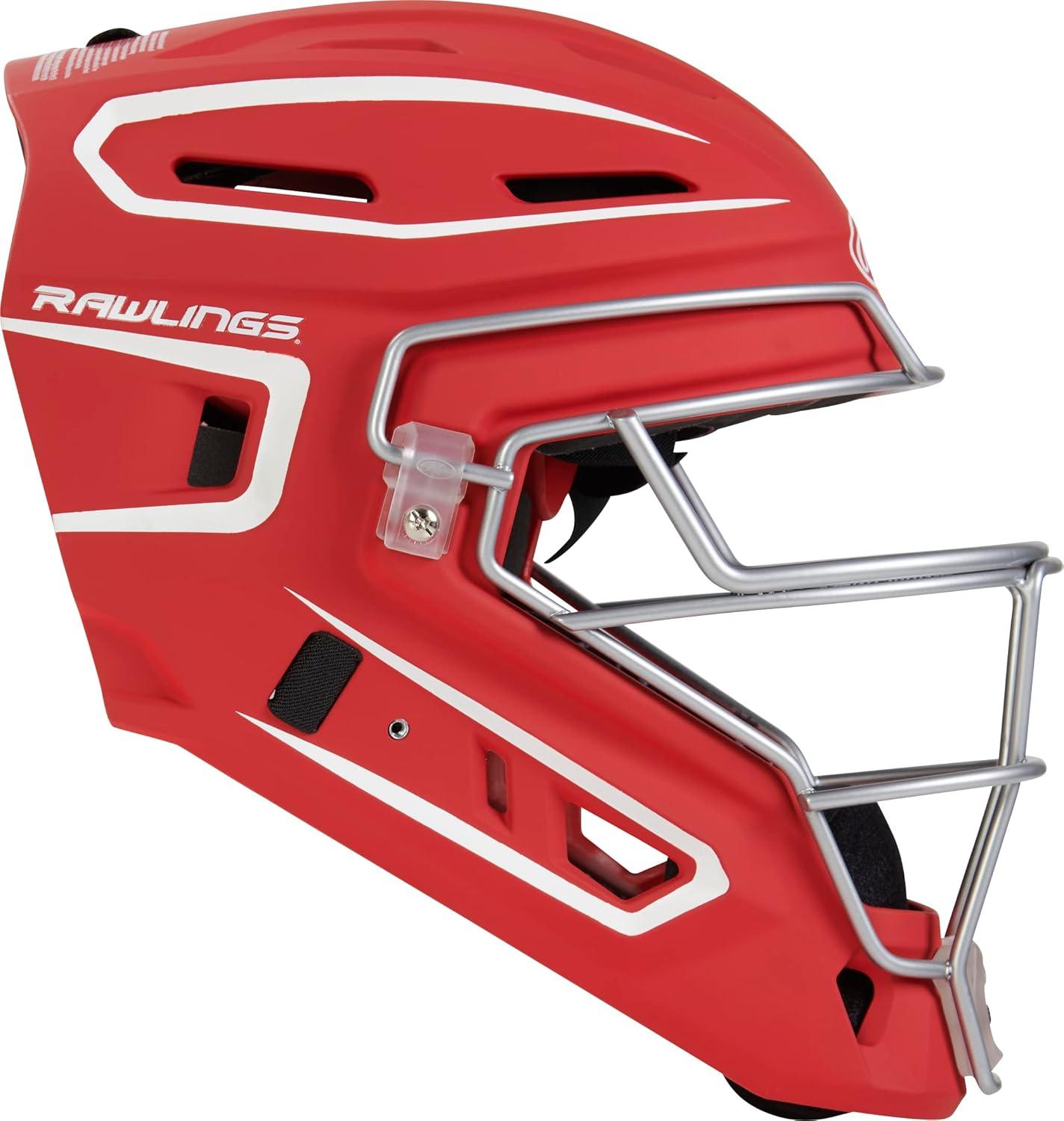 imageRawlings Velo 20 Catchers Helmet Baseball Junior ampamp Senior Sizing Multiple ColorsScarletWhite