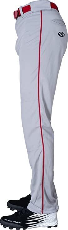imageRawlings SemiRelaxed Full Length Baseball Pant Solid ampamp Piped Options Youth Sizes Multiple ColorsGrey Red
