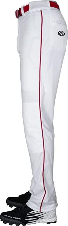 imageRawlings SemiRelaxed Full Length Baseball Pant Solid ampamp Piped Options Youth Sizes Multiple ColorsWhite Red