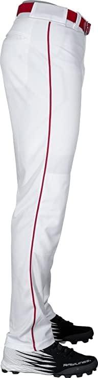 imageRawlings SemiRelaxed Full Length Baseball Pant Solid ampamp Piped Options Youth Sizes Multiple ColorsWhite Red