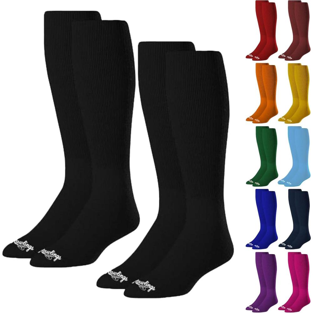 imageRawlings  2 Pair  Athletic Socks  BaseballSoftball  Multiple SizesColorsBlack