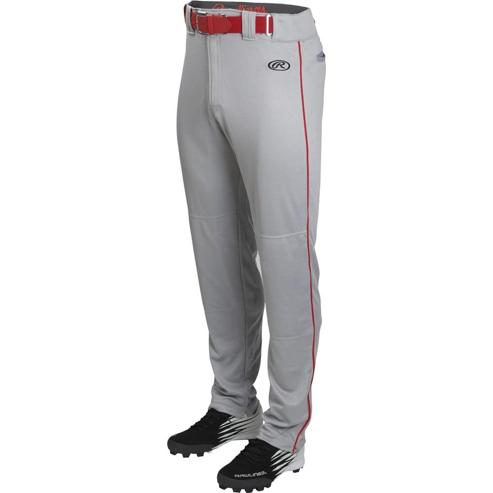 imageRawlings  Mens Launch Series Baseball Pants  Full Length SemiRelaxed Fit  Adult Sizes  Piped  Multiple OptionsGreyScarlet
