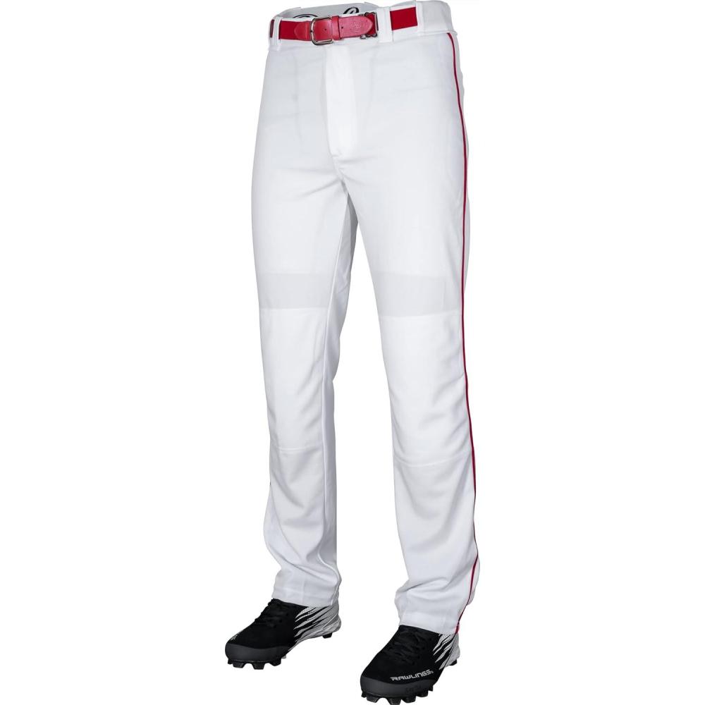 imageRawlings SemiRelaxed Full Length Baseball Pant  Solid ampamp Piped Options  Youth Sizes  Multiple ColorsWhite  Red