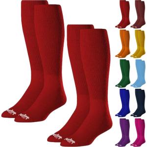 Rawlings | 2 Pair | Athletic Socks | Baseball/Softball | Multiple Sizes/Colors(Scarlet)