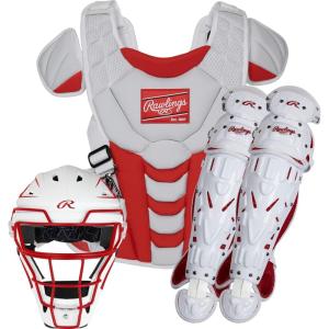 Rawlings | Velo Fastpitch Softball Catcher’s Set | NOCSAE Certified | Adult | Intermediate | Youth | Multiple Colors(Scarlet/White)