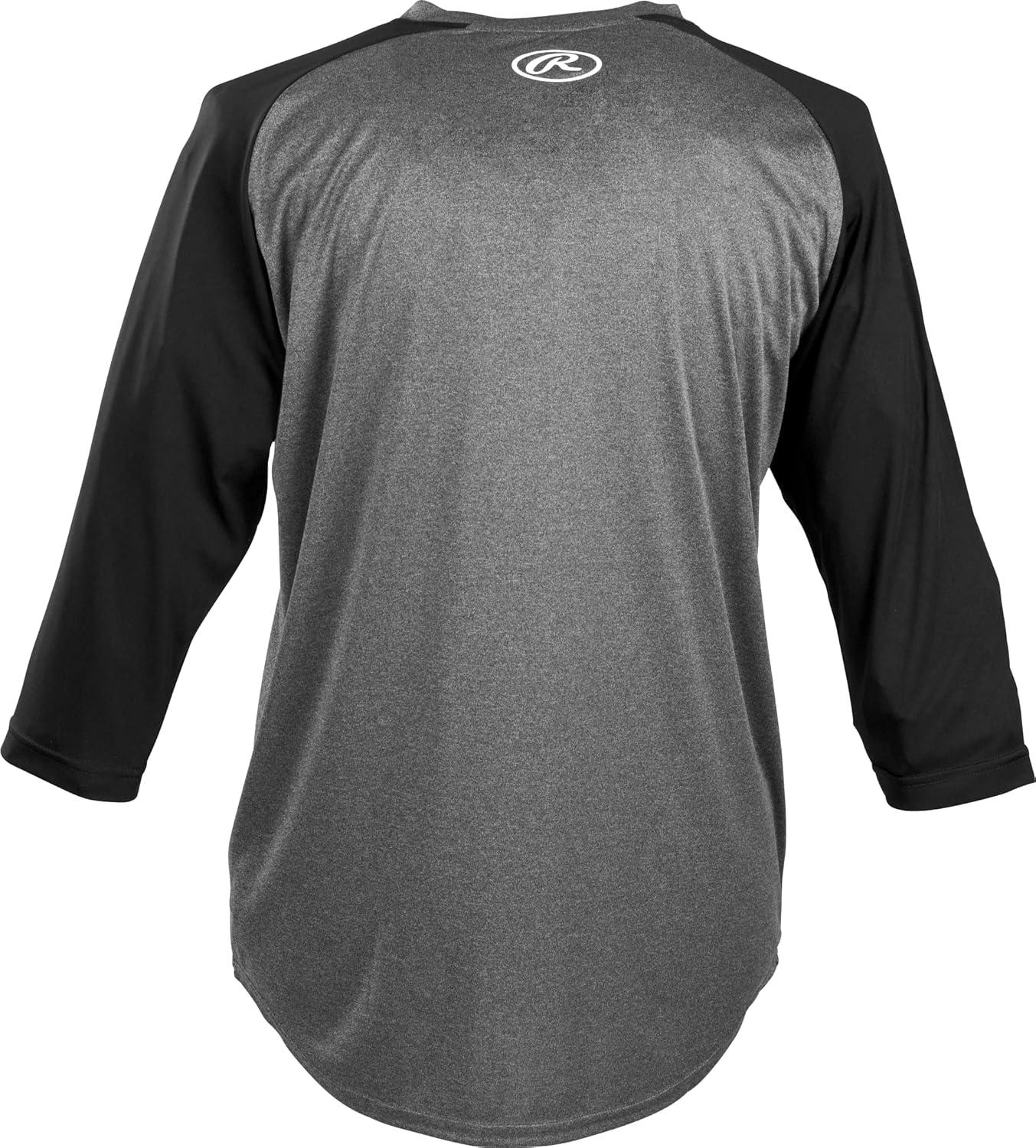 imageRawlings  Baseball 34 Sleeve GamePractice Athletic Shirt  Adult Sizes  Multiple ColorsGraphiteBlack