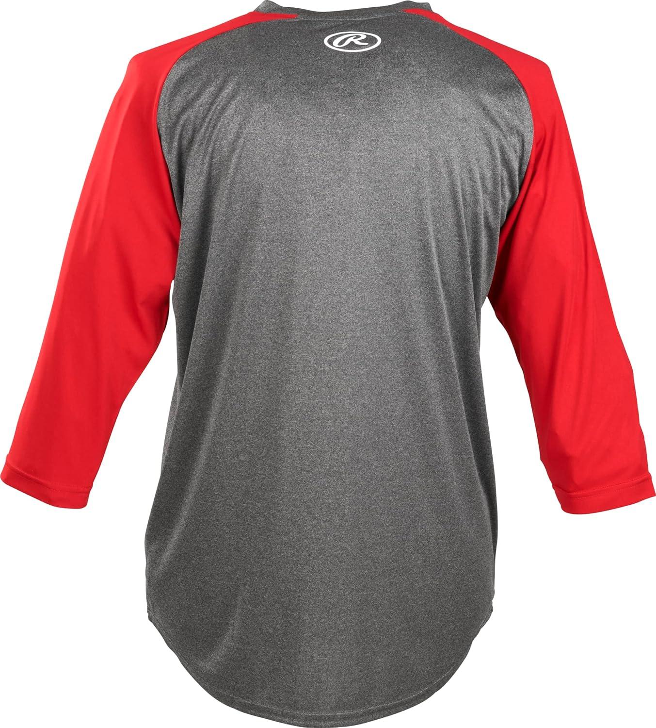imageRawlings  Baseball 34 Sleeve GamePractice Athletic Shirt  Youth Sizes  Multiple ColorsGraphiteScarlet