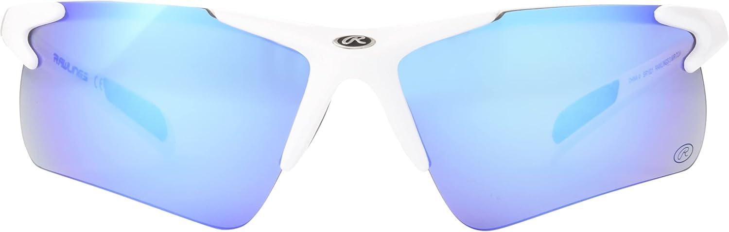 imageRawlings Home Run Stroll Blade Sport Sunglasses for Men Shiny WhiteBlue Mirror 74mm
