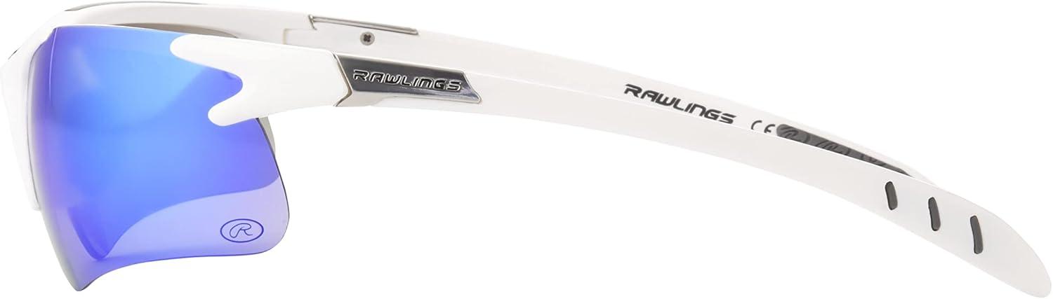 imageRawlings Home Run Stroll Blade Sport Sunglasses for Men Shiny WhiteBlue Mirror 74mm