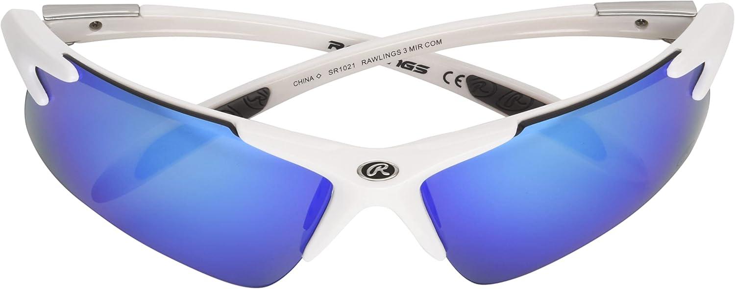 imageRawlings Home Run Stroll Blade Sport Sunglasses for Men Shiny WhiteBlue Mirror 74mm