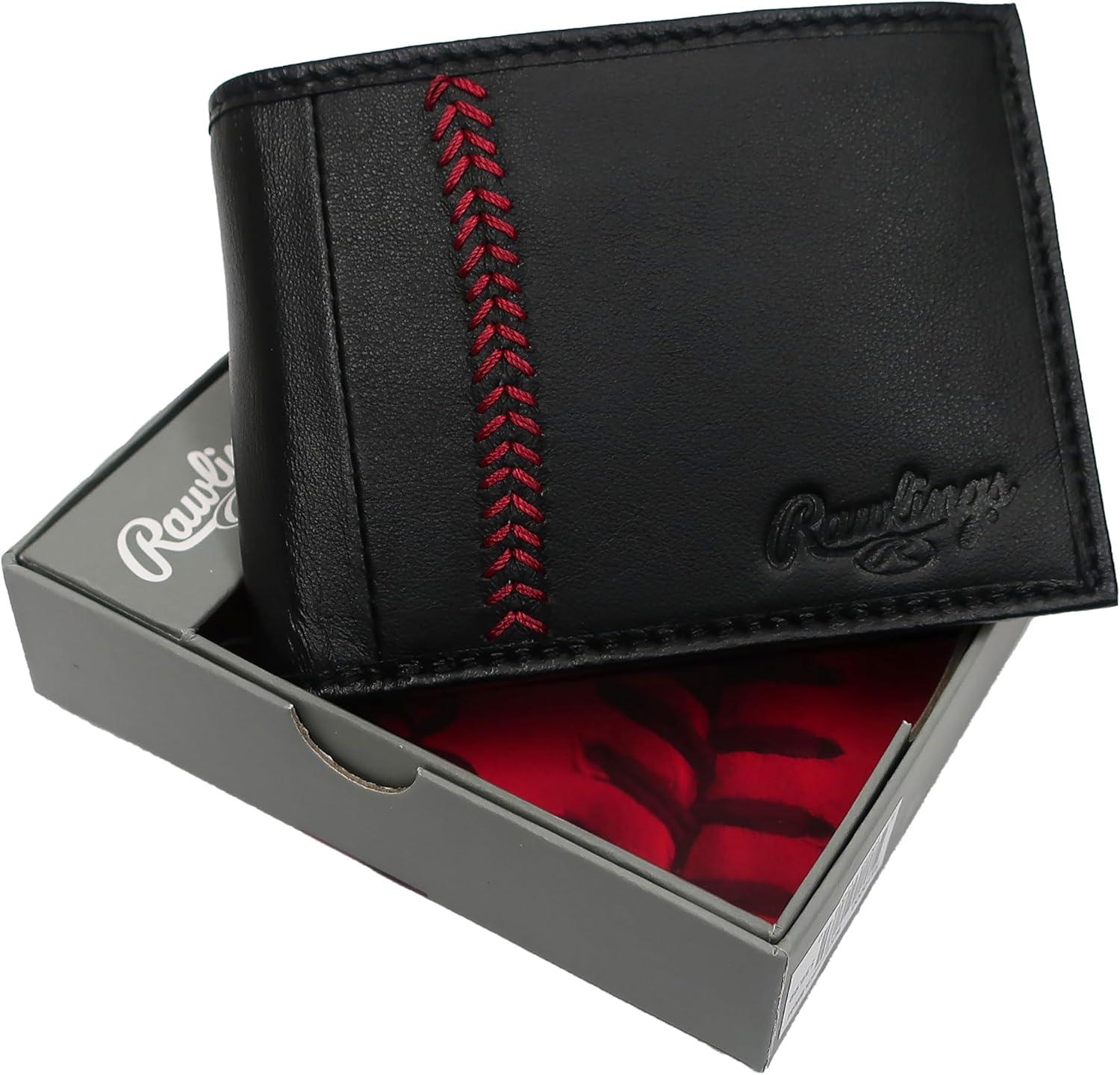 imageRawlings Mens Bifold Wallet CollectionBlack Baseball Stitch