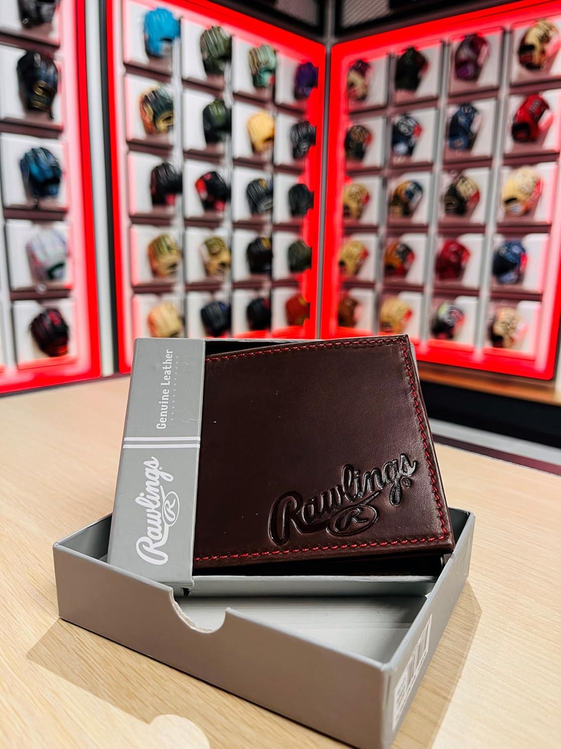 imageRawlings Mens Bifold Wallet CollectionDark Brown Debossed Logo